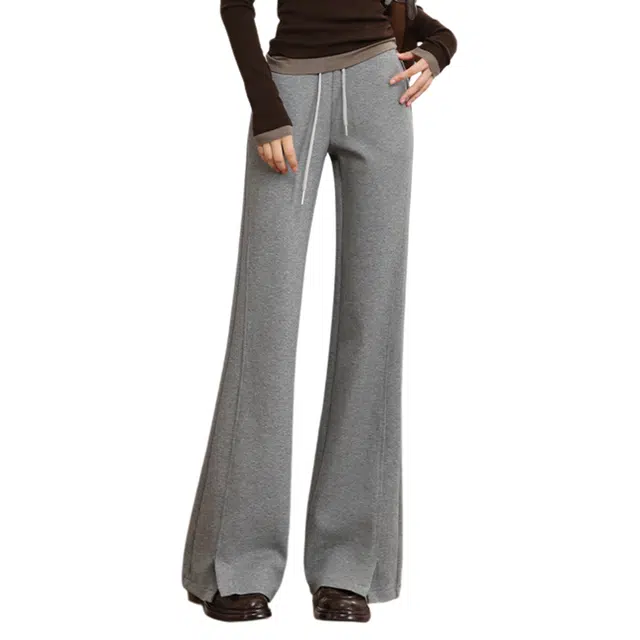 潞优野 百搭高腰微喇显瘦松紧腰开叉运动休闲裤 女款