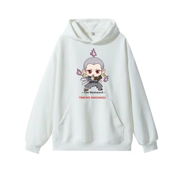 西行纪 美式高街悟净简约人物卡通印花宽松休闲舒适百搭慵懒风套头落肩长袖连帽卫衣 男女同款
