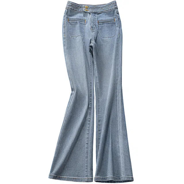 丝柏舍 时尚简约水洗高腰微喇牛仔裤 女款 浅蓝色