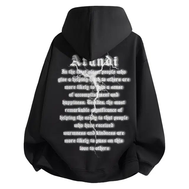 阿凡迪 美式高街复古时尚潮流简约字母个性创意闪电印花宽松日常通勤休闲运动经典百搭长袖氛围感学院风套头连帽卫衣 男女同款