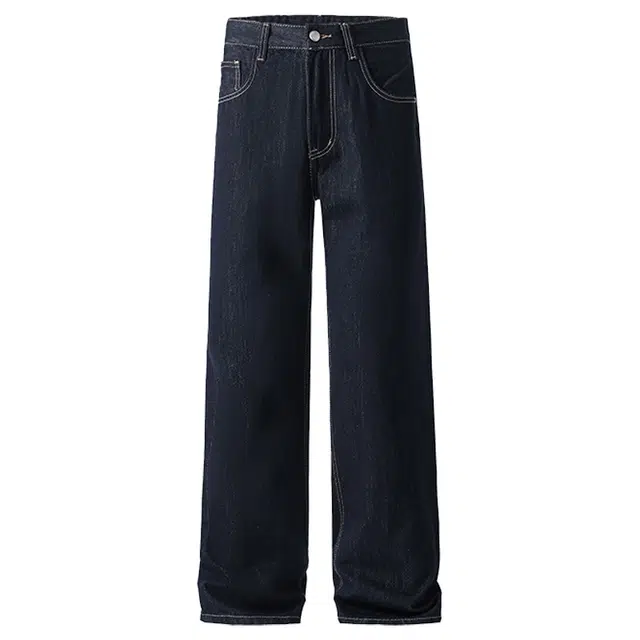 米素力 高级感轻奢宽松纯色休闲中腰牛仔裤 男女同款