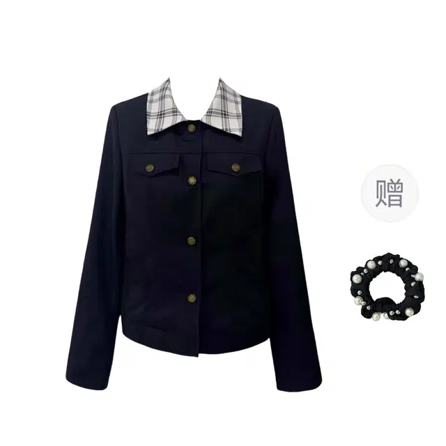 雾闪闪 独特漂亮的外套女休闲翻领格纹拼接夹克潮风衣 女款