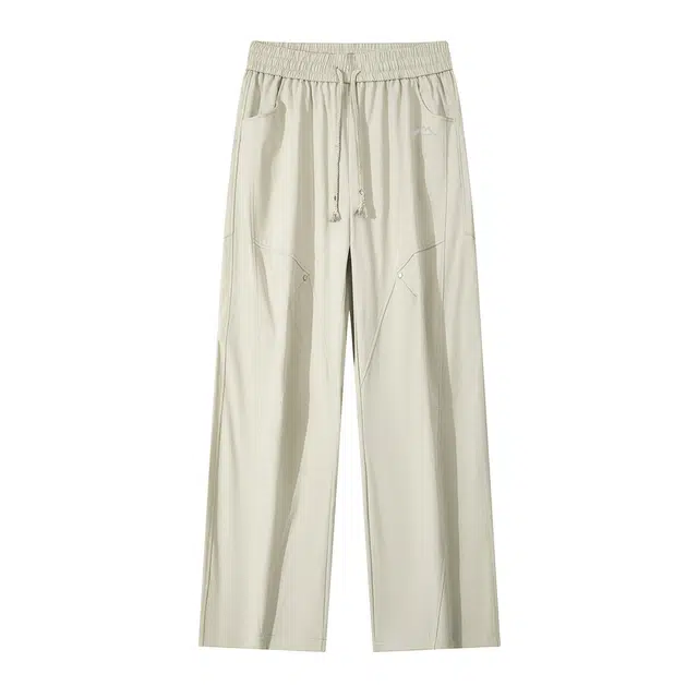 赛琪 弯刀结构褶皱机能口袋工装长裤美式高街复古简约百搭卫裤抽绳系带宽松舒适旅游通勤垂感阔腿显高直筒休闲裤 男女同款