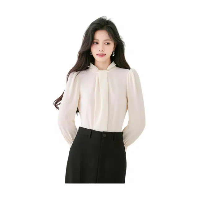 荟萃阁 气质时尚职业通勤百搭衬衣半高领长袖衬衫 女款