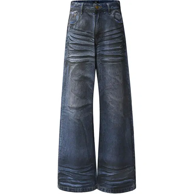 拾个壹先生 美式复古高街小众痞帅潮流休闲直筒立体裁剪廓形水洗无性别主义穿搭亲肤柔软时尚个性宽松阔腿垂感拖地长裤潮牛仔裤 男女同款