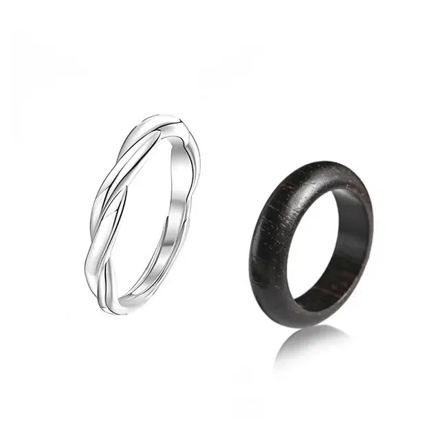 郁馨 共赴爱河情意绵绵莫比乌斯幸福缠绕开口可调节对戒 爱意交织精美礼盒装甜蜜告白#好运 檀木 木作戒指 男女同款情侣款