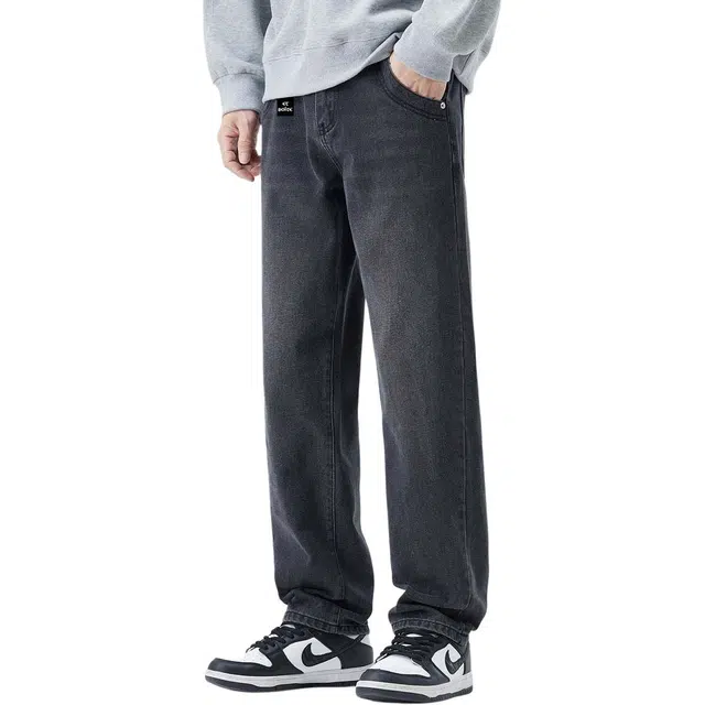 法文箱子 爆款秋季男士宽松弹力直筒阔腿裤半松紧腰显瘦百搭长裤牛仔裤 男款