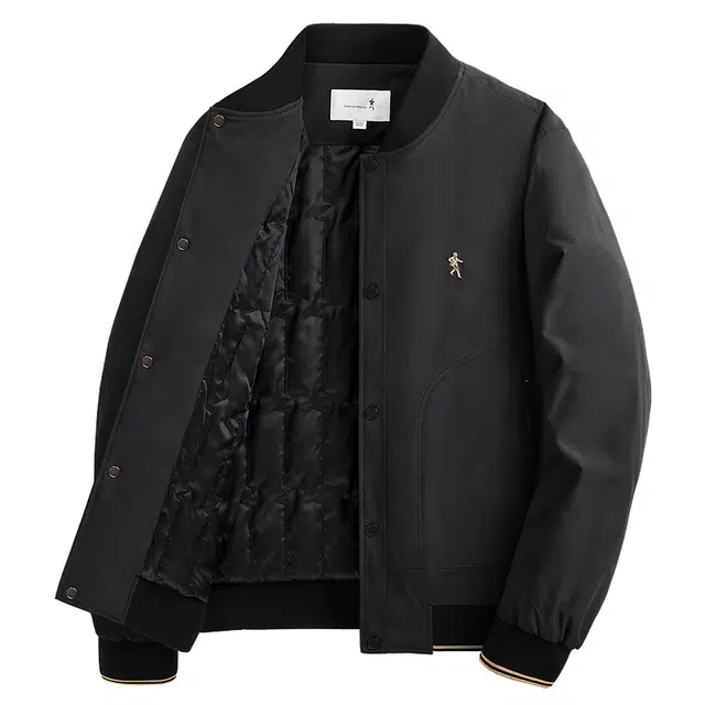 与狼共舞 时尚棒球领复古水洗轻暖舒适抗皱绗缝夹棉细格质感夹克 男款