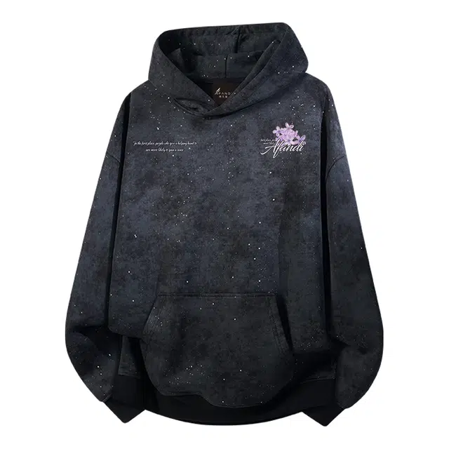 阿凡迪 满天星美式高街复古时尚潮流创意个性简约花卉字母印花宽松日常通勤休闲运动经典百搭长袖氛围感套头连帽卫衣 男女同款