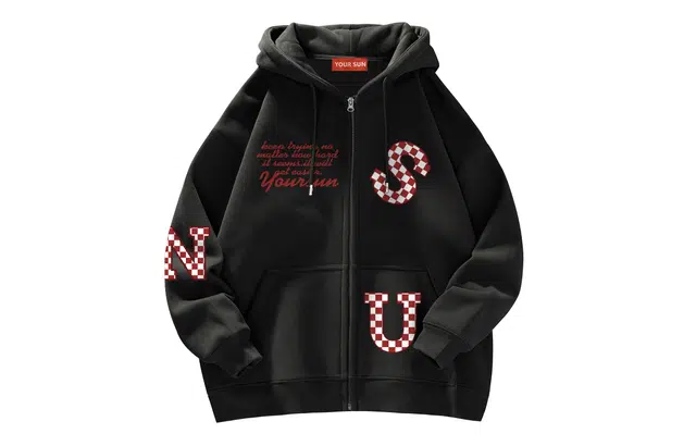 宜而爽 美式街头复古潮流基础款简约纯色格子字母印花宽松舒适休闲抽绳落肩日常通勤百搭运动拉链长袖连帽开衫卫衣 男女同款