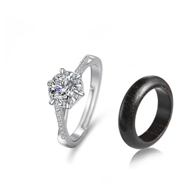 郁馨 新中式爆闪莫桑钻六芒星心动信号璀璨星河甜蜜约会告白 高级感轻奢浪漫简约开口可调节对戒#好运 檀木 戒指 男女同款情侣款