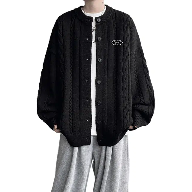 软糯保暖打底排扣开衫赫赫良衣 美式复古痞帅高街少年感慵懒风内搭上衣长袖弹力宽松休闲舒适百搭高级感学院风潮牌情侣毛衣针织衫 男女同款