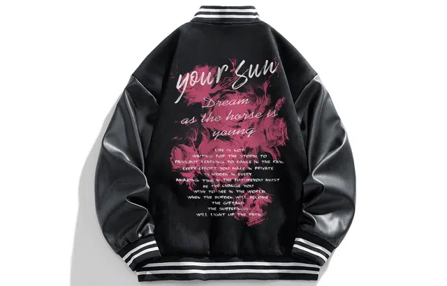 宜而爽  美式复古街头潮流手绘涂鸦玫瑰字母印花宽松休闲舒适百搭日常通勤运动麂皮绒单排扣落肩长袖棒球服 男女同款