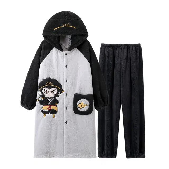 俏霓桐 保暖加厚珊瑚绒加绒袍加裤青少年学生家居服俏霓桐 男款