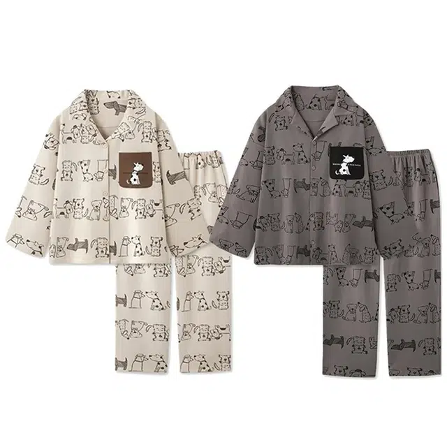 俏韵 翻领卡通春秋季印花长袖长裤甜美可爱舒适家居服可外穿睡衣套装 男女同款