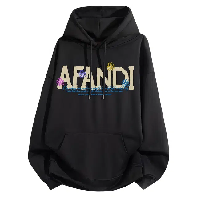 阿凡迪 美式高街复古时尚潮流个性创意简约字母小花印花宽松日常通勤休闲运动经典百搭长袖氛围感学院风套头连帽卫衣 男女同款