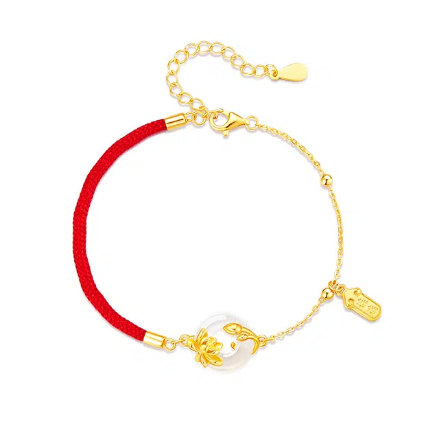 【好运莲莲】 珍·尚银 中国黄金 岁岁平安 顺心如意 新中式莲花手饰 小众轻奢设计 礼盒 玉髓 手链 女款