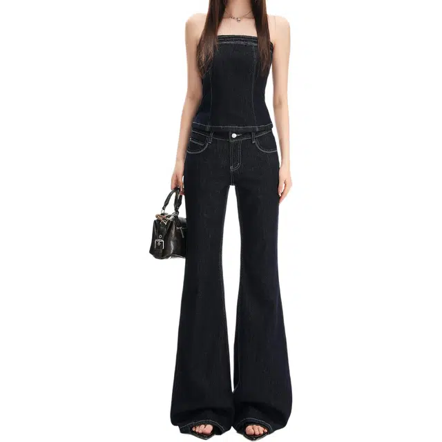 如续 美式复古辣妹风低腰弹力显瘦垂感拖地裤潮流百搭喇叭牛仔裤 女款