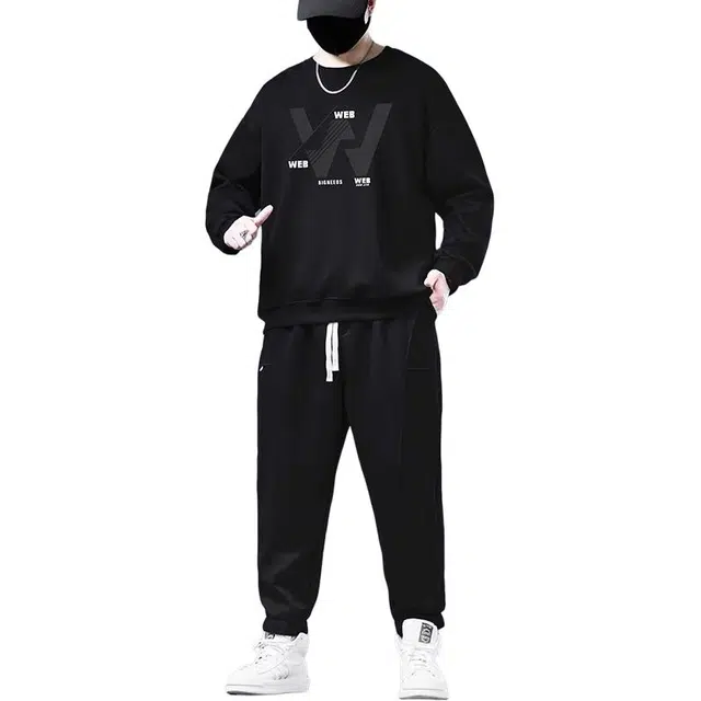 邦固依品 卫衣男春秋季宽松大码男装上衣加肥加大男士两件套休闲运动套装 男款