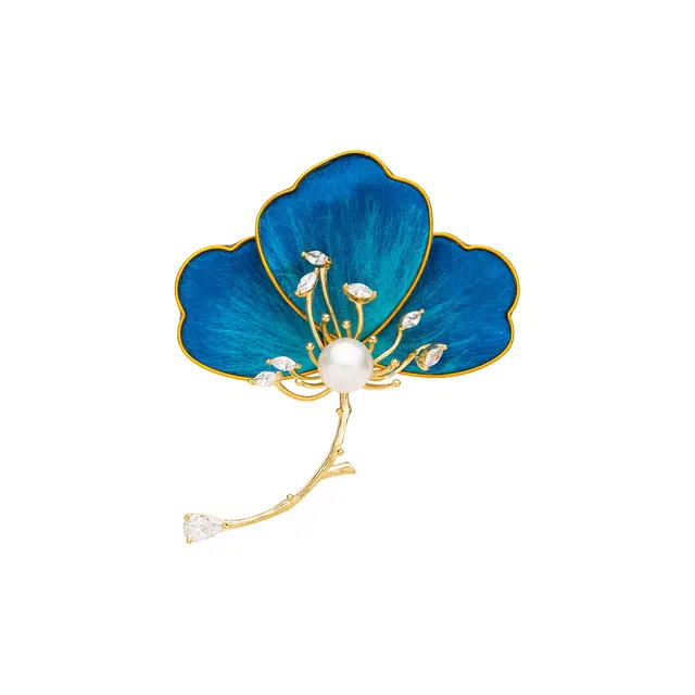 暖瞳 烟雨青花胸花新中式非遗绒花别针 铜 胸针 女款