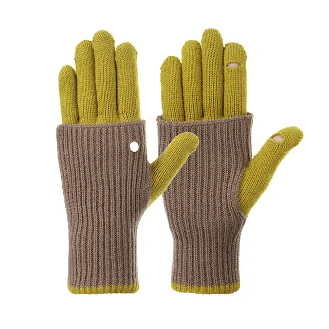 南极人 美拉德长短两用针织保暖冬季骑行开车护腕防风防寒可触屏拼色百搭 腈纶 绒线手套 女款
