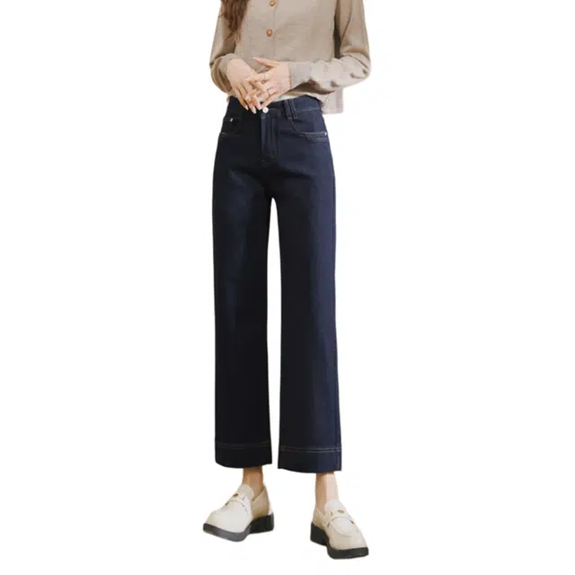 潞优野 百搭显高高腰不易掉色九分烟管裤小个子直筒法棍牛仔裤 女款