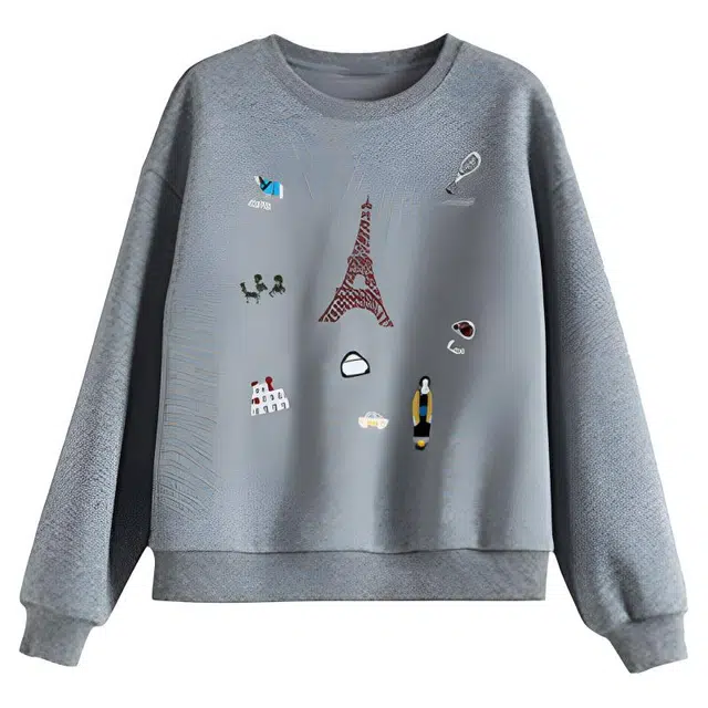 潞优野 慵懒刺绣加绒加厚秋冬款卡通休闲圆领摇粒绒上衣卫衣 女款