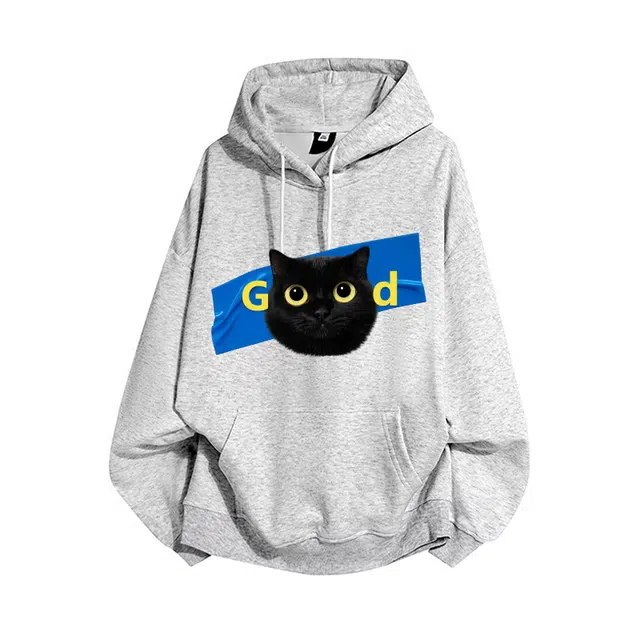 【煤球猫咪】极限涡轮 萌趣可爱印花休闲连帽卫衣 男女同款