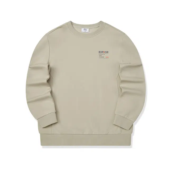 鸿星尔克 综训系列 美式街头纯色基础款跳色字母印花舒暖绒保暖日常通勤出行上学舒适百搭加厚套头秋季外套叠穿卫衣 男款 雾卡绿