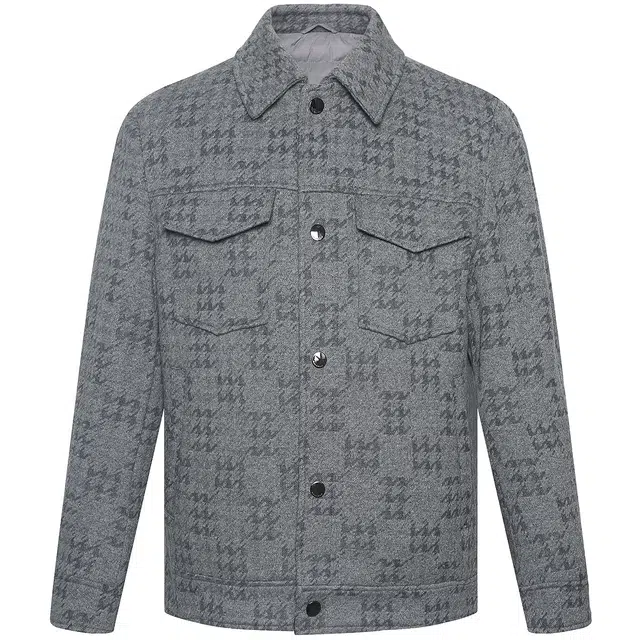 利郎 保暖格子翻领口袋装饰时尚都市毛呢冬季大衣 男款