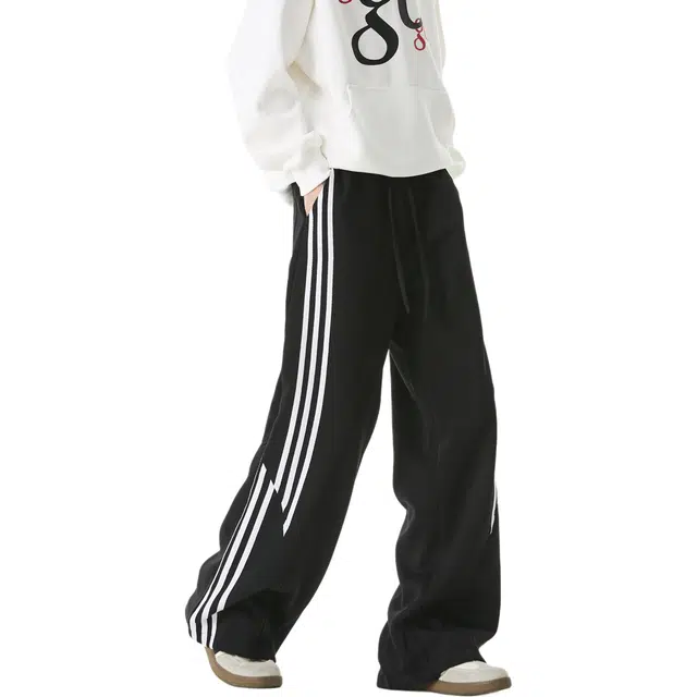 马员外 美式百搭条纹不规则时尚简约宽松直筒休闲裤 男女同款