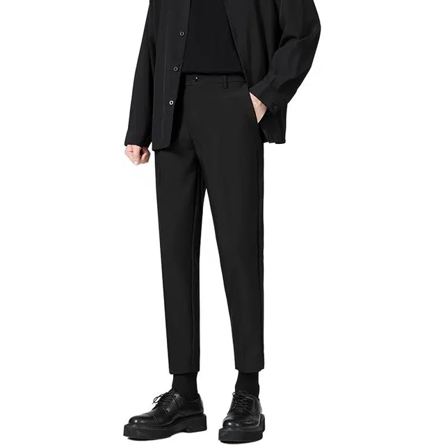 吉肯蒂 九分休闲西裤男秋季抗皱垂感修身直筒西装裤男士长裤 男款