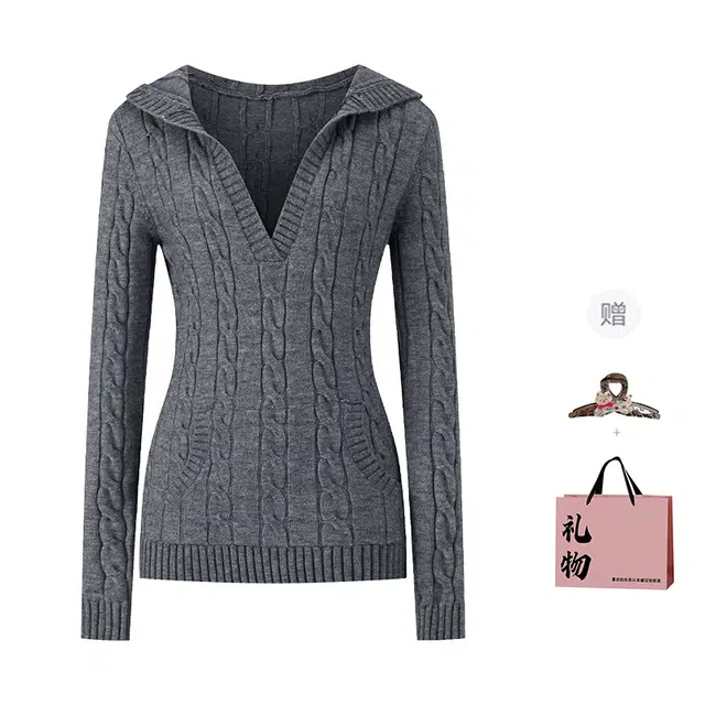 柏黛妃 学院风麻花收腰显瘦气质连帽上衣百搭高颜值舒适韩系可爱甜美风格纯欲针织衫 女款