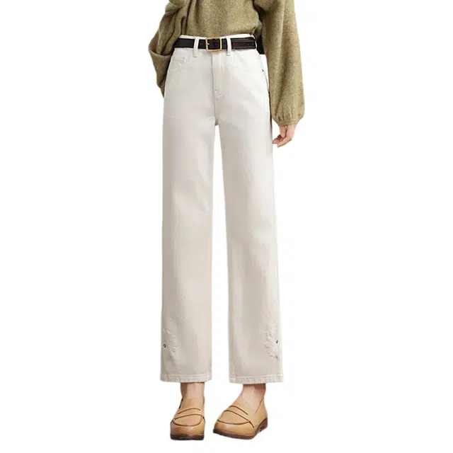 潞优野 简约百搭高腰显瘦窄版印花烟管裤天丝九分直筒牛仔裤 女款