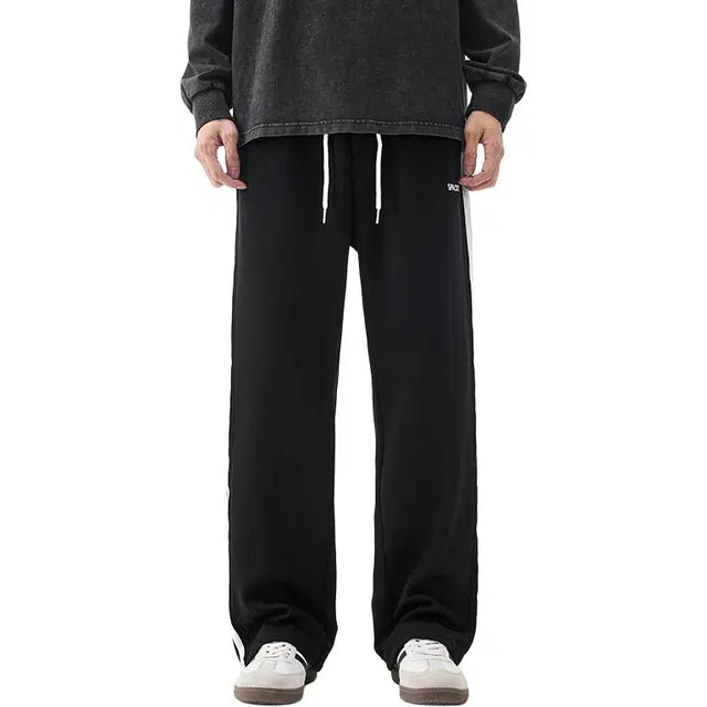 赛瀚 条纹潮牌美式百搭舒适亲肤宽松高街垂感直筒休闲裤 男女同款