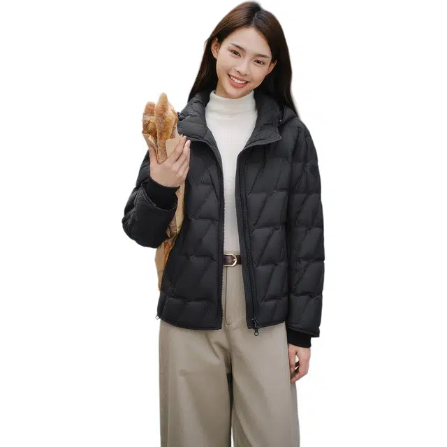 坦博尔 轻薄保暖连帽纯色常规长袖通勤面包服羽绒服 女款