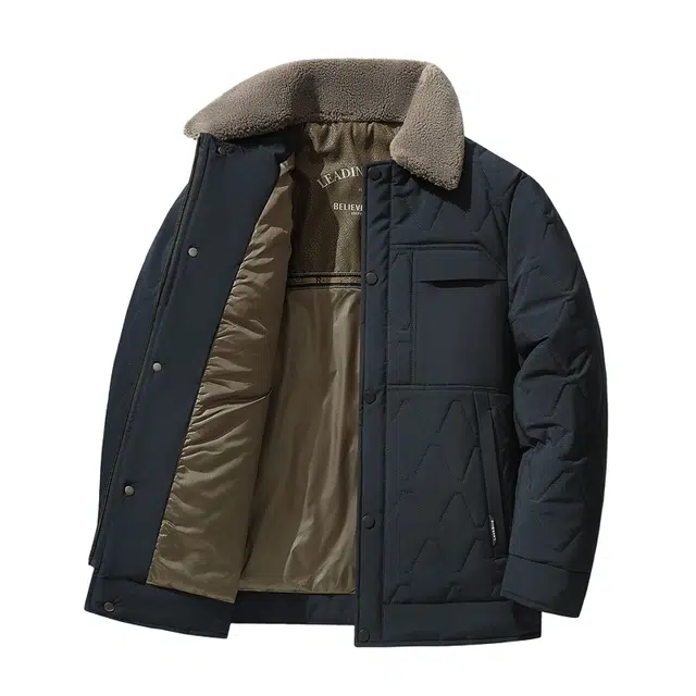 老爷车 羊羔绒领加厚保暖防风纽扣翻领男士棉衣轻商务休闲拉链外套男青年款棉袄工装棉服 男款