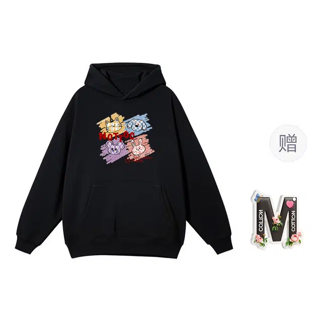 棉购 卡通连帽加绒加厚美式宽松慵懒风百搭时尚卫衣 女款