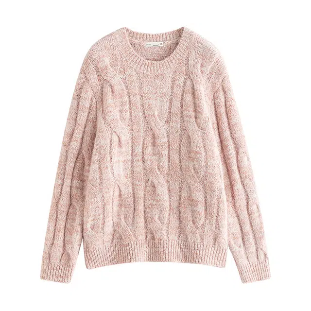 茵曼 彩点纱绞花圆领落肩袖宽松套头针织衫 女款