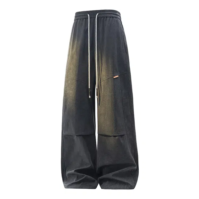 马员外 美式高街纯色简约扎染拼接系带慵懒感长裤基础款宽松垂感阔腿拖地舒适百搭工装休闲裤 男女同款