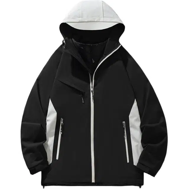 红豆 防风连帽拼色设计感可拆卸内胆保暖羽绒服 男女同款