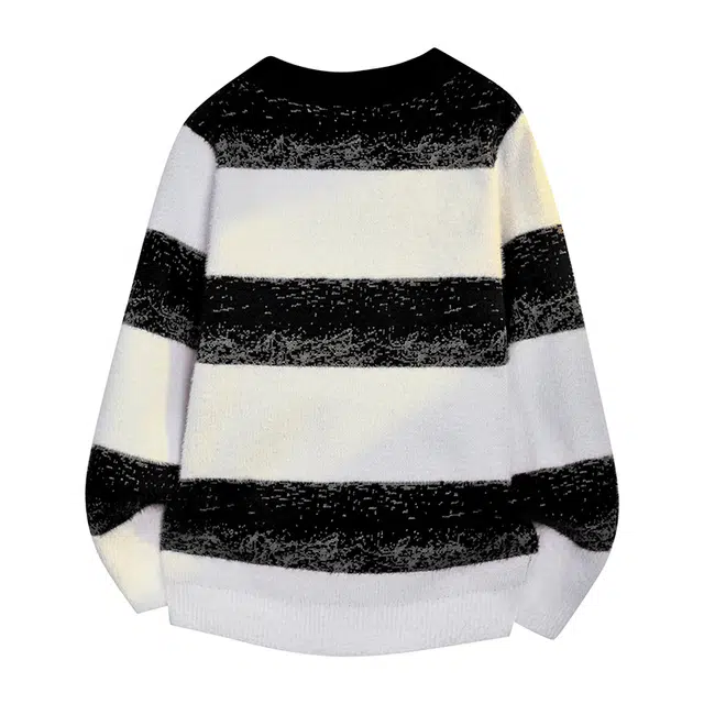 吾皇猫 复古潮牌慵懒软糯松弛条纹撞色圆领套头宽松百搭休闲舒适加厚保暖日常通勤打底长袖针织衫毛衣 男女同款