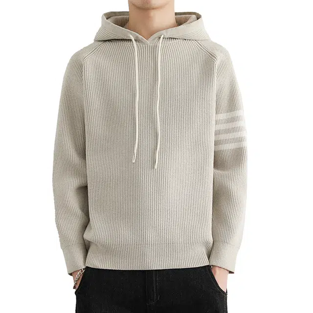 卡丹狄诺 文艺复古温暖舒适软糯秋冬季保暖男士条纹时尚连帽百搭卫衣外套慵懒风针织衫 男款