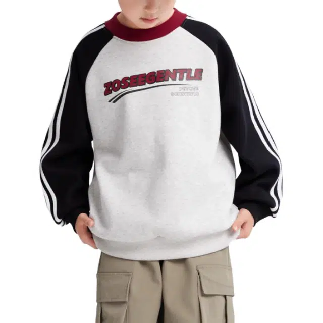 左西卫衣 加绒耐磨透气圆领字母插肩长袖 儿童款