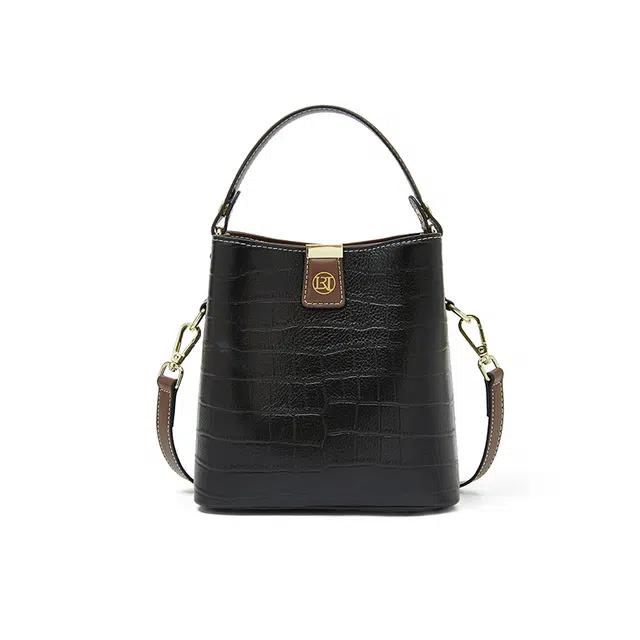 老人头 时尚通勤百搭高级感 牛皮 单肩手提包 常规 女款 黑色