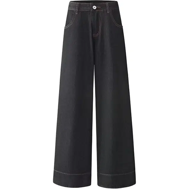 拾个壹先生 美式复古高街小众痞帅潮流高腰阔腿裤无性别主义穿搭亲肤柔软时尚个性宽松百搭设计感显瘦薄绒抓毛大裤腿拖地裤子牛仔裤 男女同款