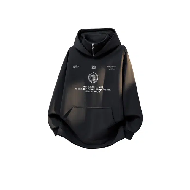 喜羊羊与灰太狼 重磅美式学院风高街小众设计感盾标字母印花加绒加厚日常通勤保暖舒适机能风开衩连帽半高领拉链卫衣 男女同款