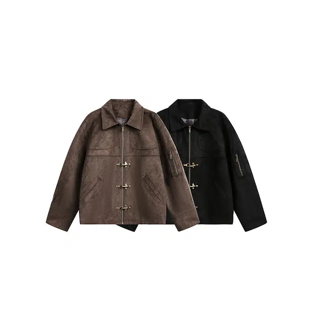 欧路得 欧路得 美式解构飞机扣短款巴恩风男秋麂皮外套高街复古小众上衣夹克 男款