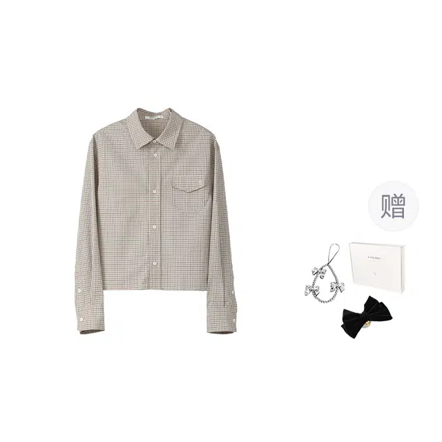 法儿家 牛津图书馆初秋韩系小个子学院风格纹百搭长袖衬衫 女款