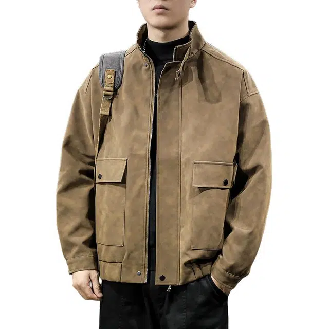 前进牛 美式复古潮牌高级感轻商务工装皮衣 男款